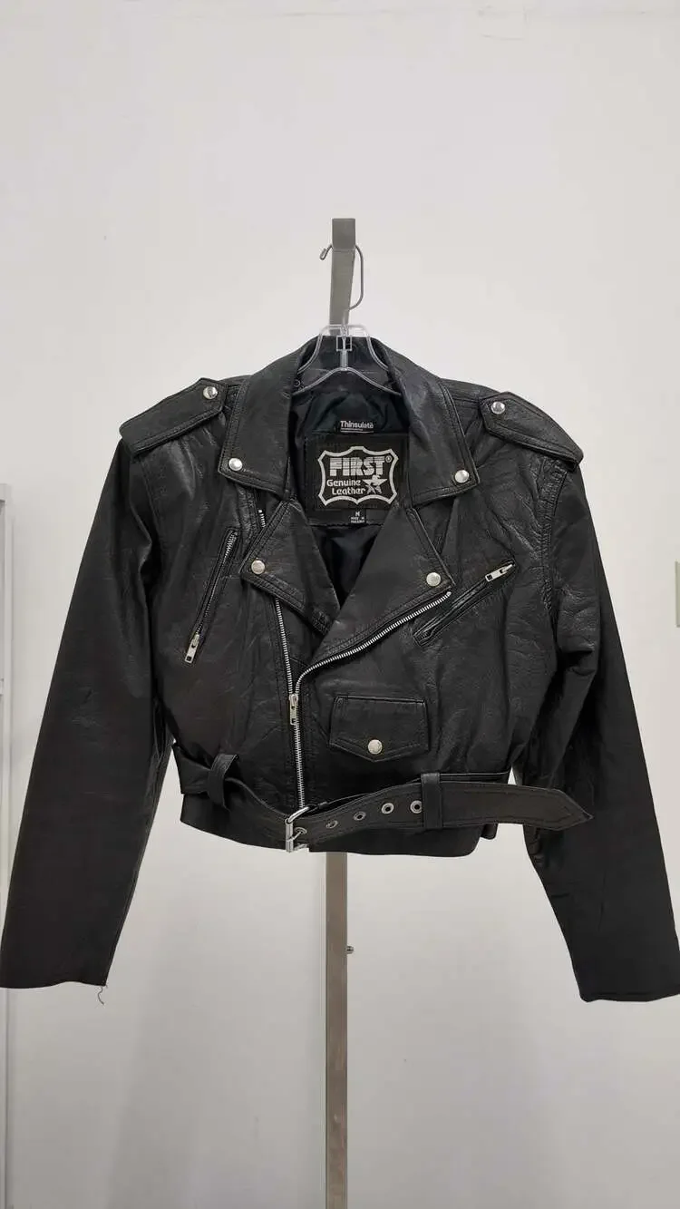 Vintage First Genuine Leather Thinsulate Lined Biker Jacket - Black (Size M) - Picture 1 of 3
